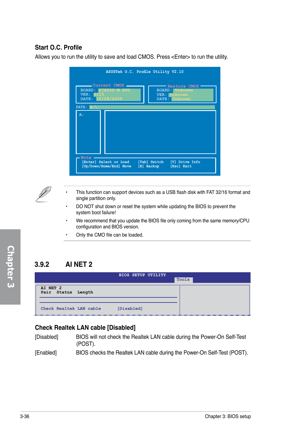 2 ai net 2, Ai net 2 -36, Chapter 3 | Check realtek lan cable [disabled, Start o.c. profile | Asus P7H55D-M EVO User Manual | Page 92 / 106