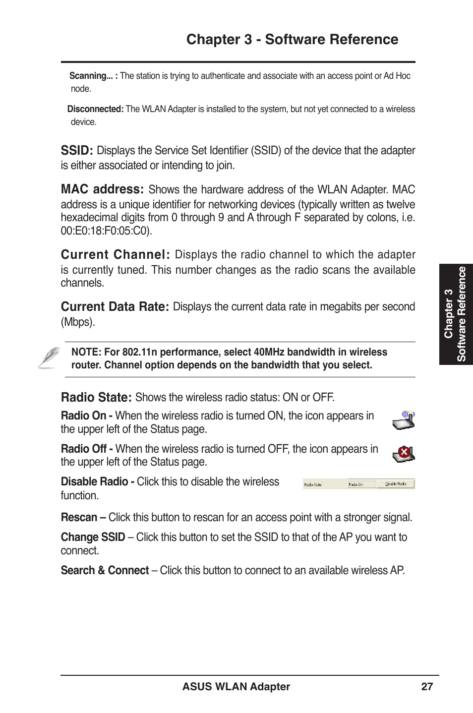 Chapter 3 - software reference | Asus PCE-N13 User Manual | Page 27 / 65