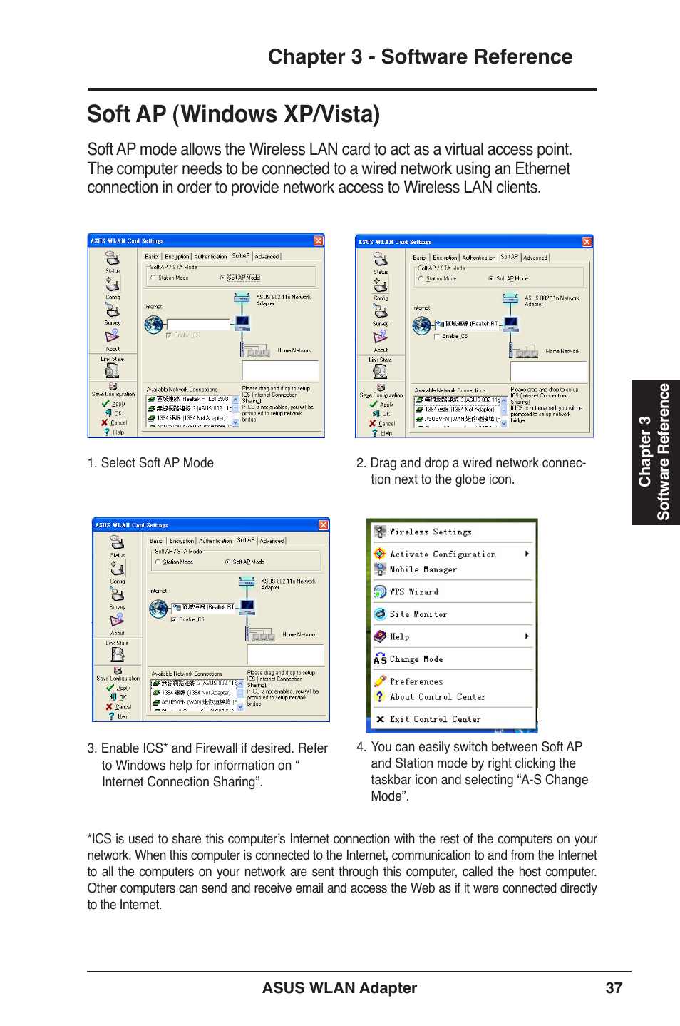 Soft ap (windows xp/vista), Chapter 3 - software reference | Asus PCE-N13 User Manual | Page 37 / 65