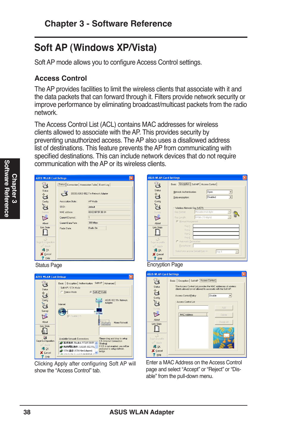 Soft ap (windows xp/vista), Chapter 3 - software reference | Asus PCE-N13 User Manual | Page 38 / 65