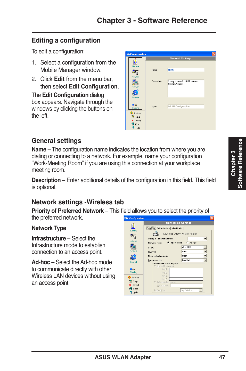 Chapter 3 - software reference | Asus PCE-N13 User Manual | Page 47 / 65