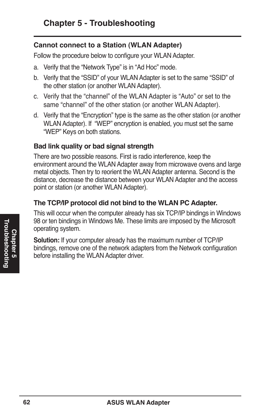 Chapter 5 - troubleshooting | Asus PCE-N13 User Manual | Page 62 / 65