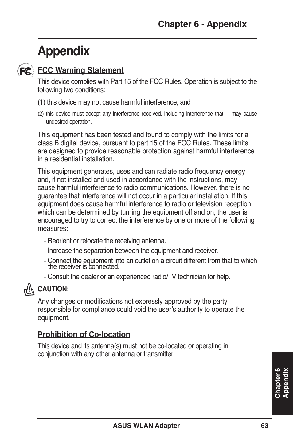 Appendix, Chapter  - appendix | Asus PCE-N13 User Manual | Page 63 / 65