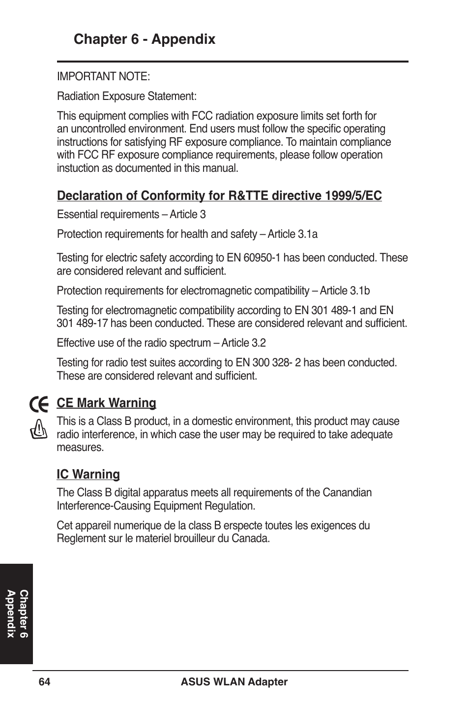 Chapter  - appendix | Asus PCE-N13 User Manual | Page 64 / 65