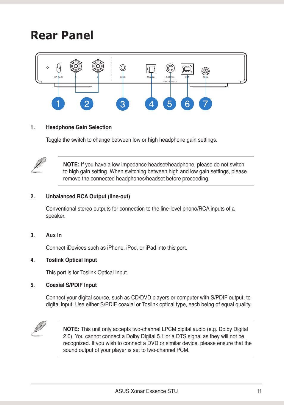 Rear panel | Asus Xonar Essence STU User Manual | Page 11 / 19