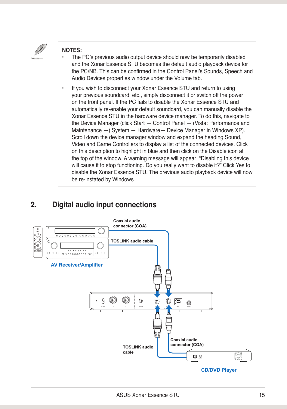 Digital audio input connections, Digital outputs, Edit | Asus Xonar Essence STU User Manual | Page 15 / 19