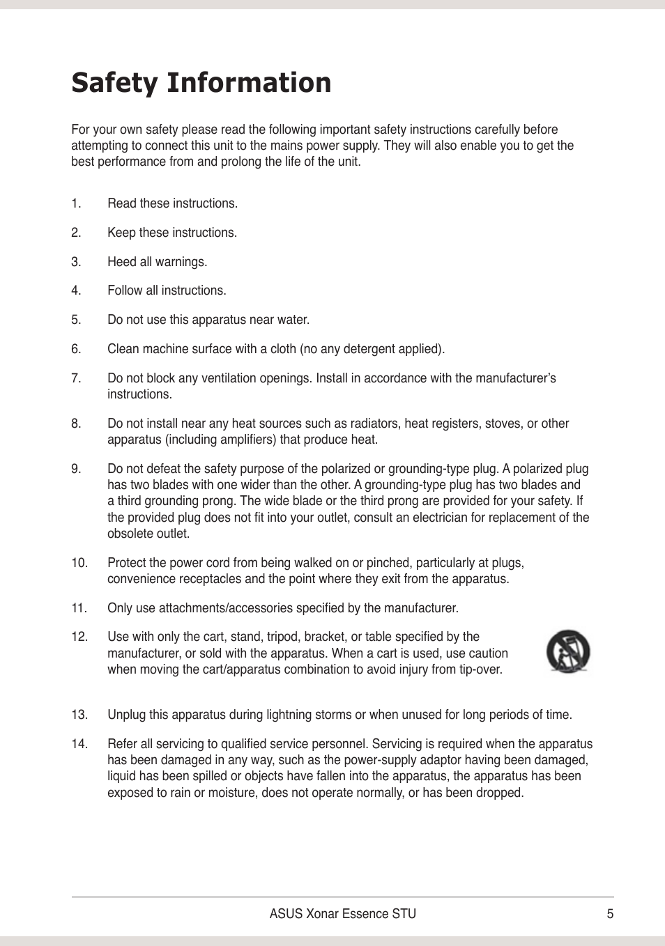 Safety information | Asus Xonar Essence STU User Manual | Page 5 / 19