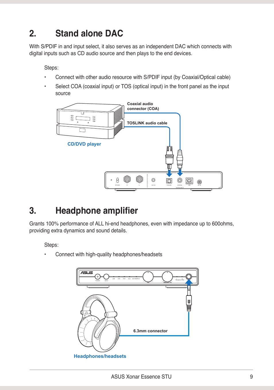 Stand alone dac, Headphone amplifier | Asus Xonar Essence STU User Manual | Page 9 / 19