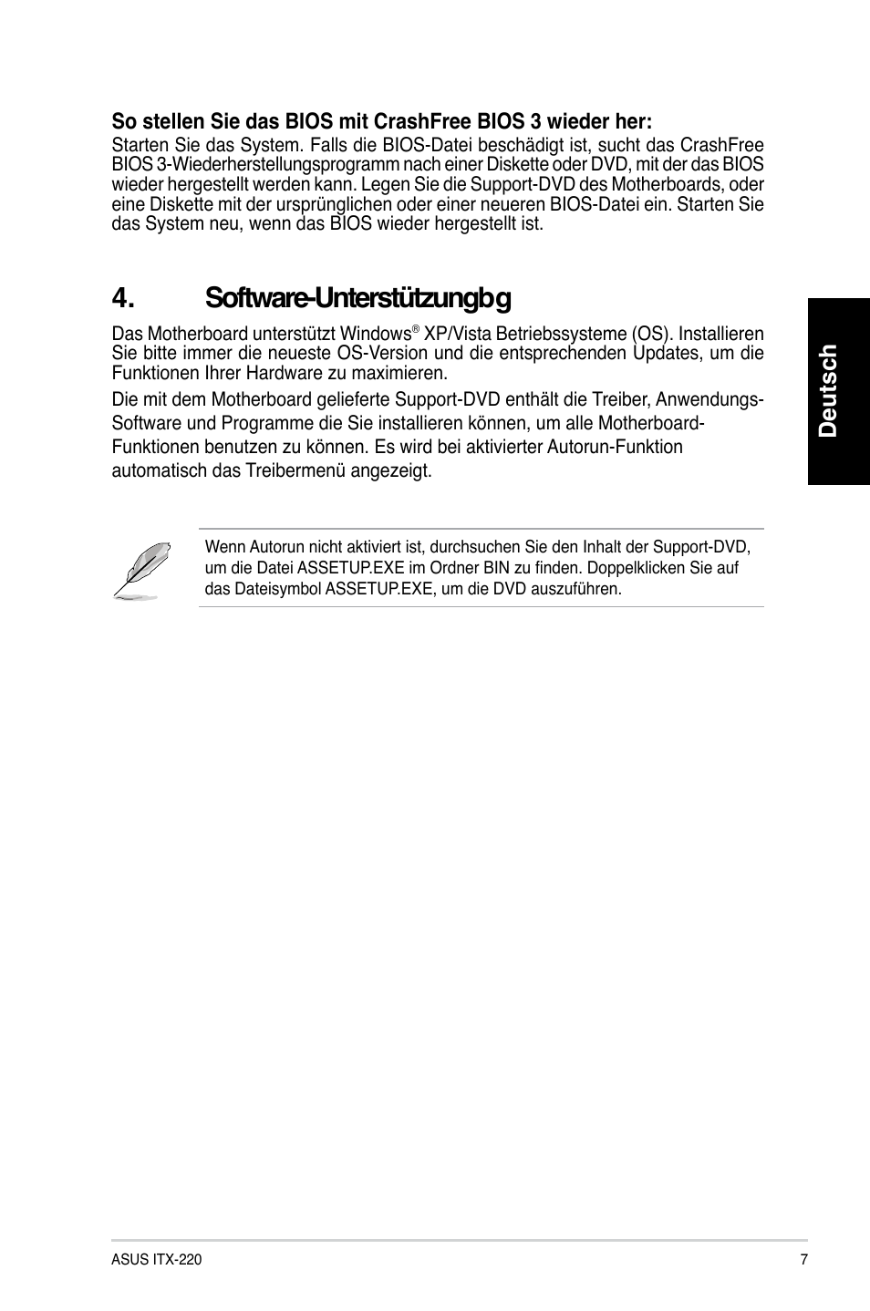 Software-unterstützungbg, Deutsch | Asus ITX-220 User Manual | Page 7 / 38