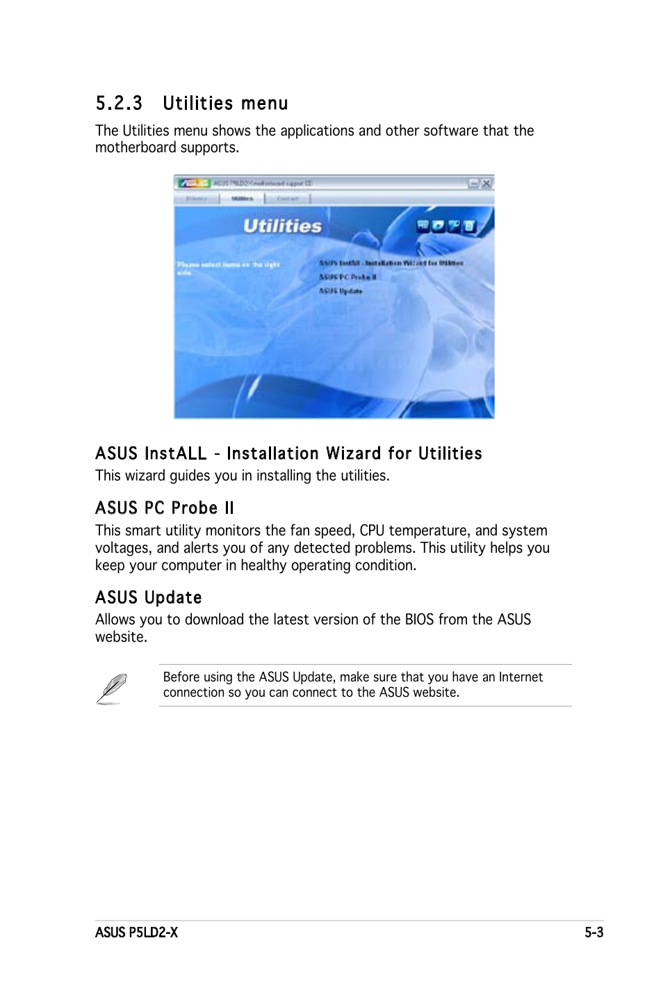 3 utilities menu | Asus P5LD2-X User Manual | Page 101 / 110