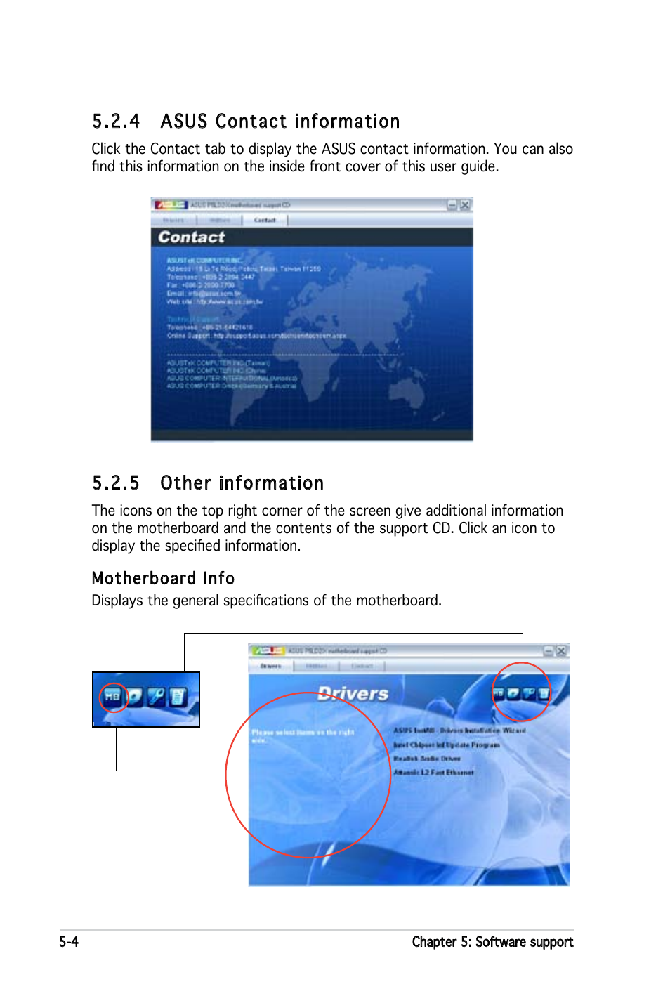 4 asus contact information, 5 other information | Asus P5LD2-X User Manual | Page 102 / 110