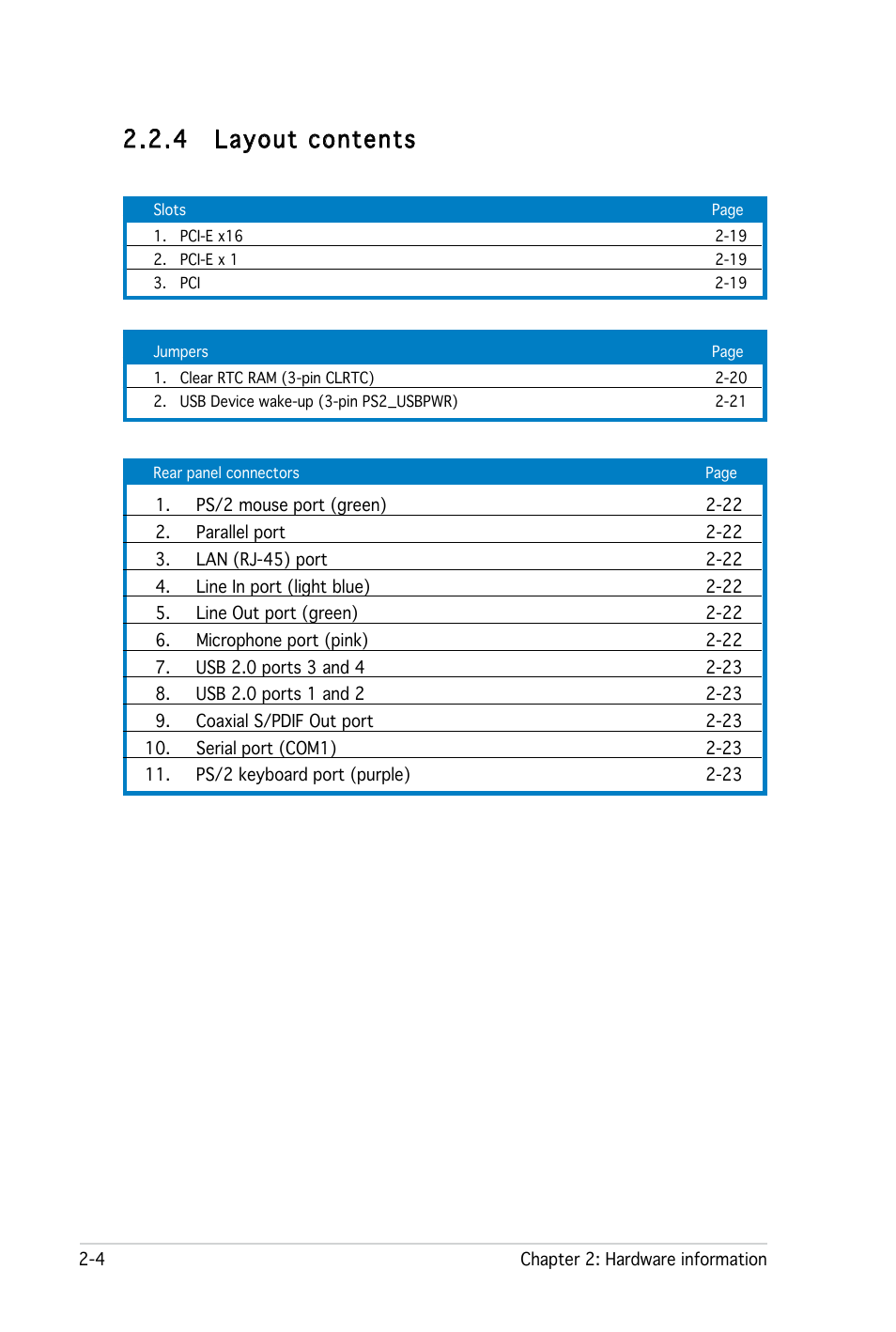 4 layout contents | Asus P5LD2-X User Manual | Page 26 / 110