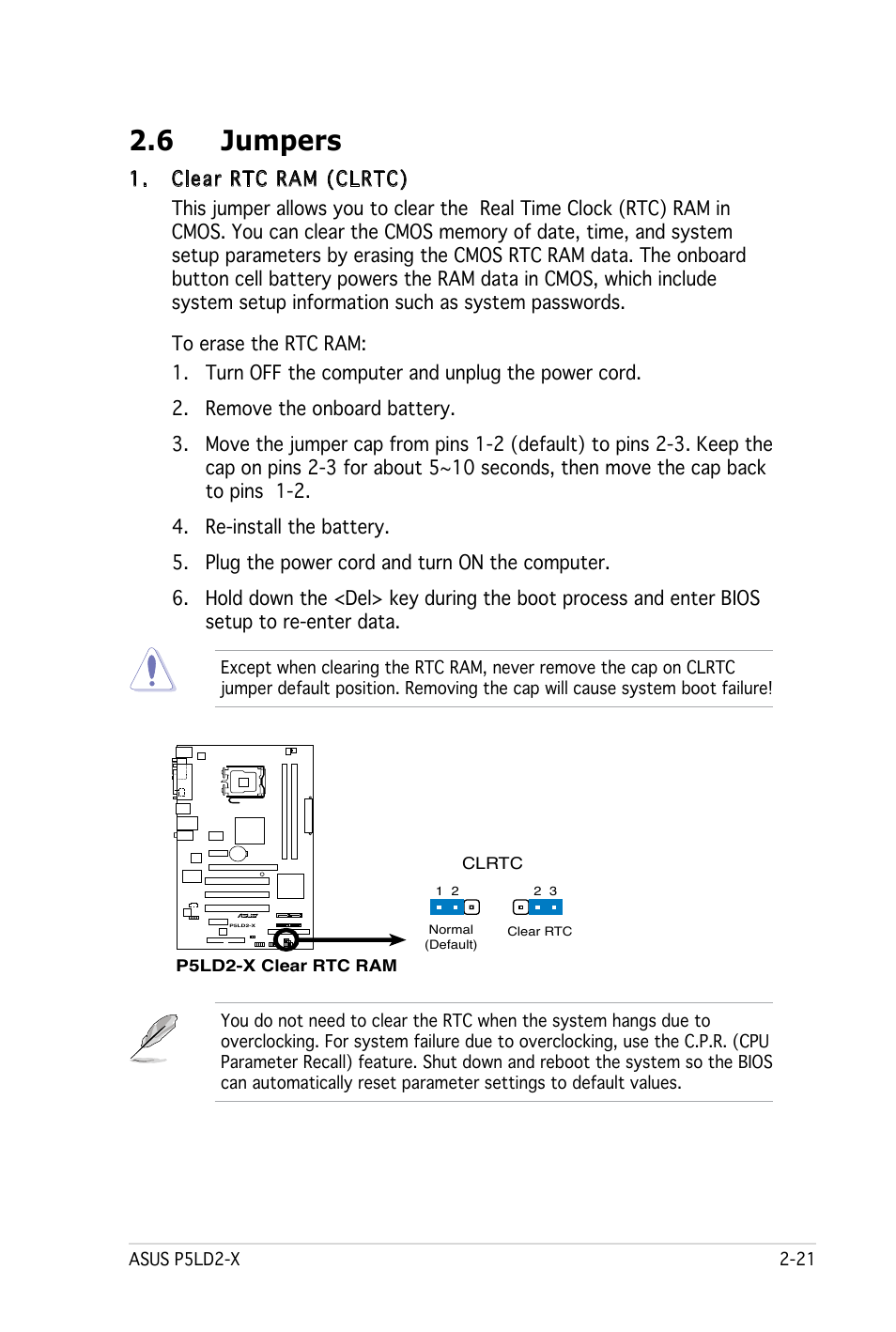 6 jumpers | Asus P5LD2-X User Manual | Page 43 / 110