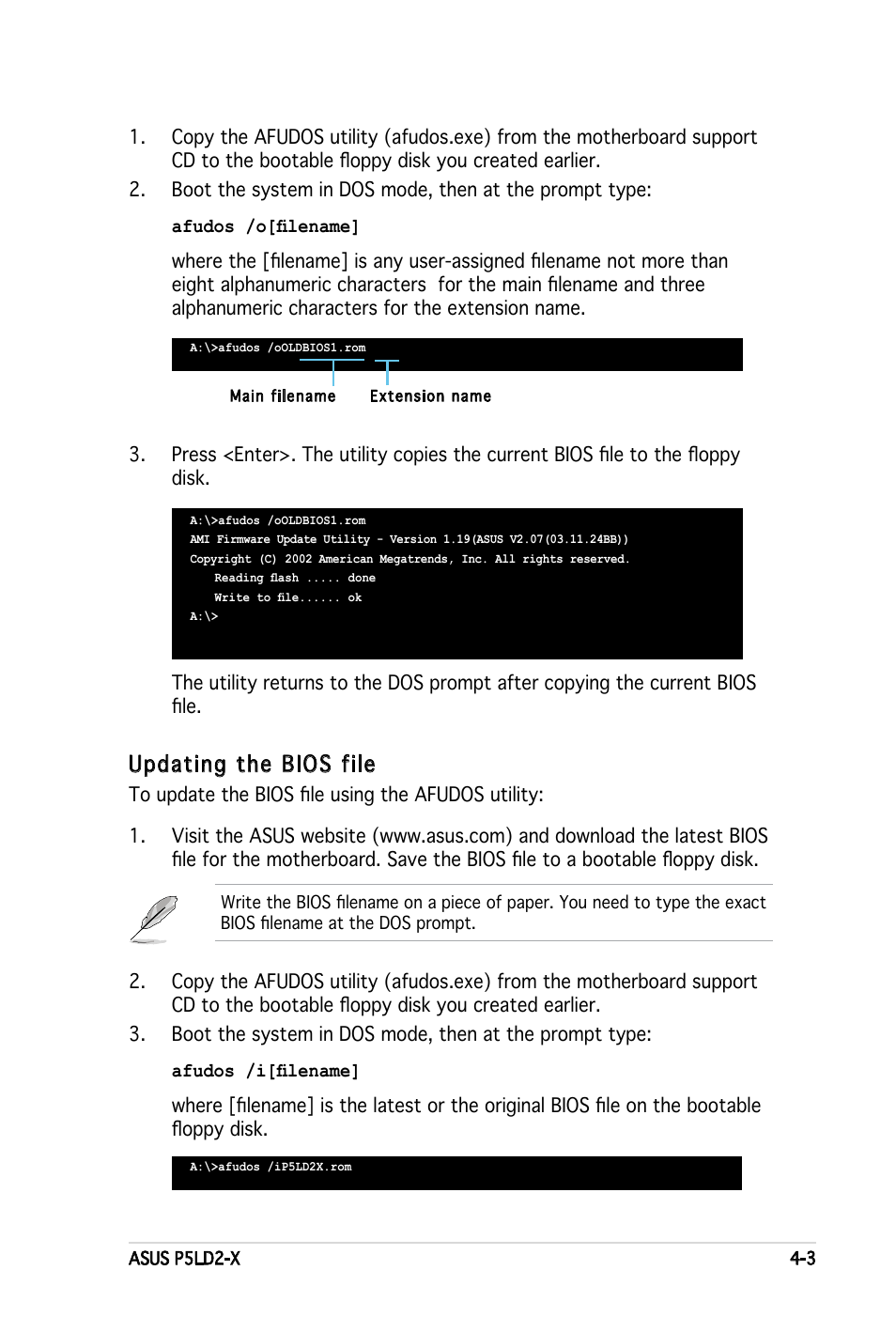 Updating the bios file | Asus P5LD2-X User Manual | Page 61 / 110