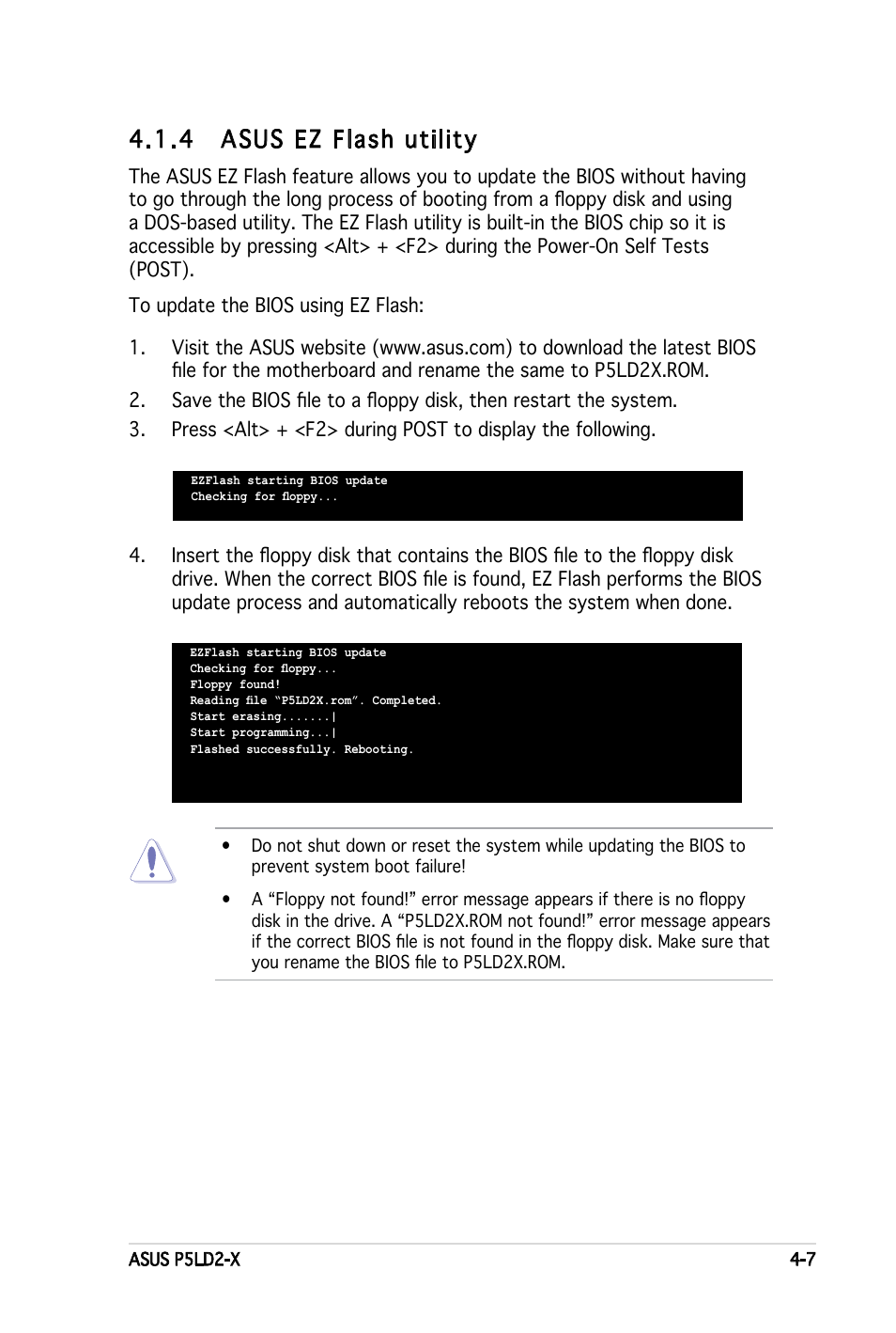 4 asus ez flash utility | Asus P5LD2-X User Manual | Page 65 / 110