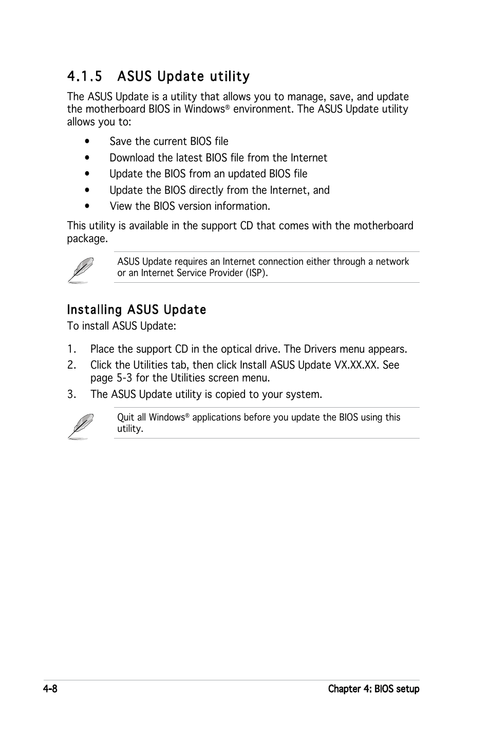 5 asus update utility, Installing asus update | Asus P5LD2-X User Manual | Page 66 / 110