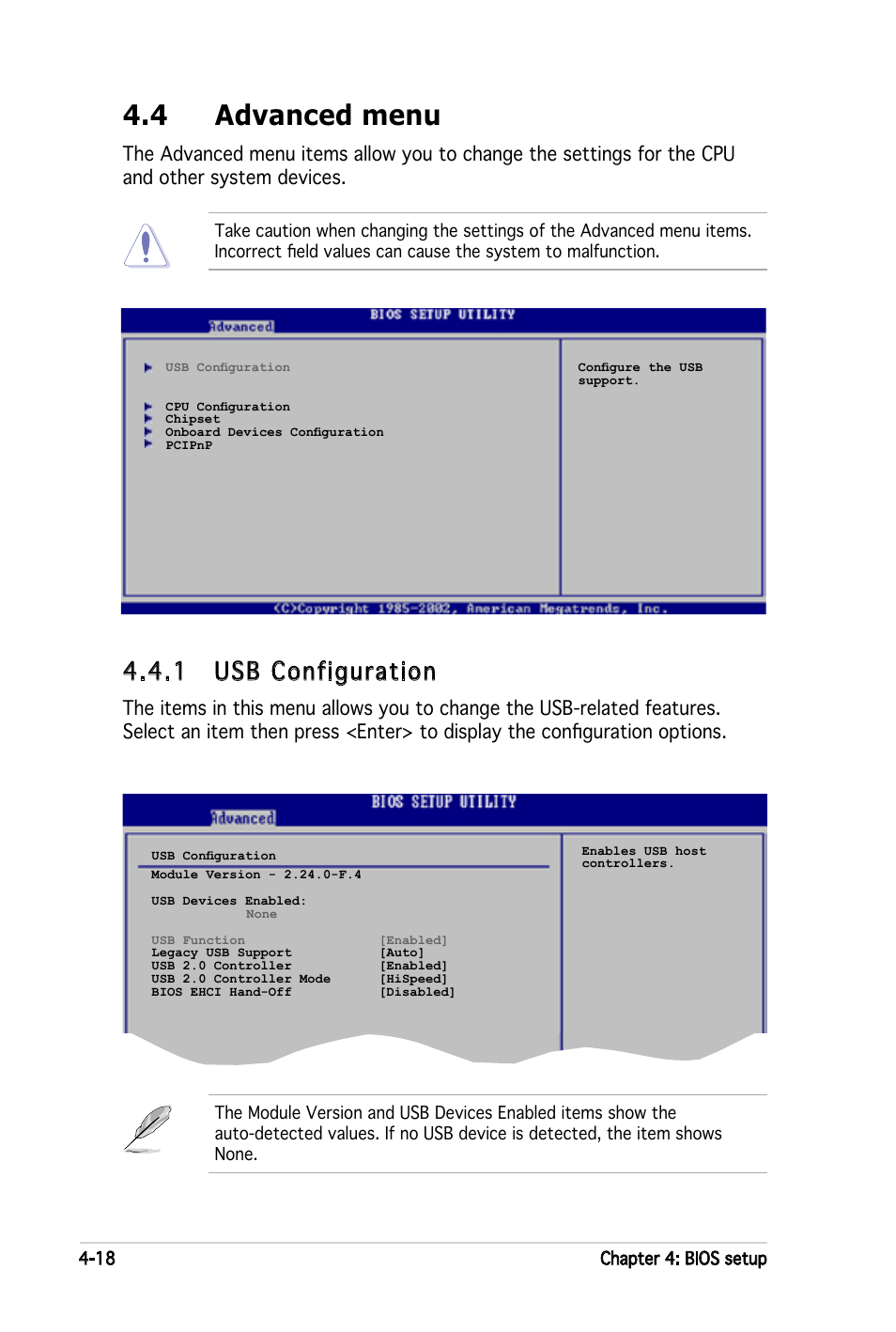 4 advanced menu, 1 usb configuration | Asus P5LD2-X User Manual | Page 76 / 110