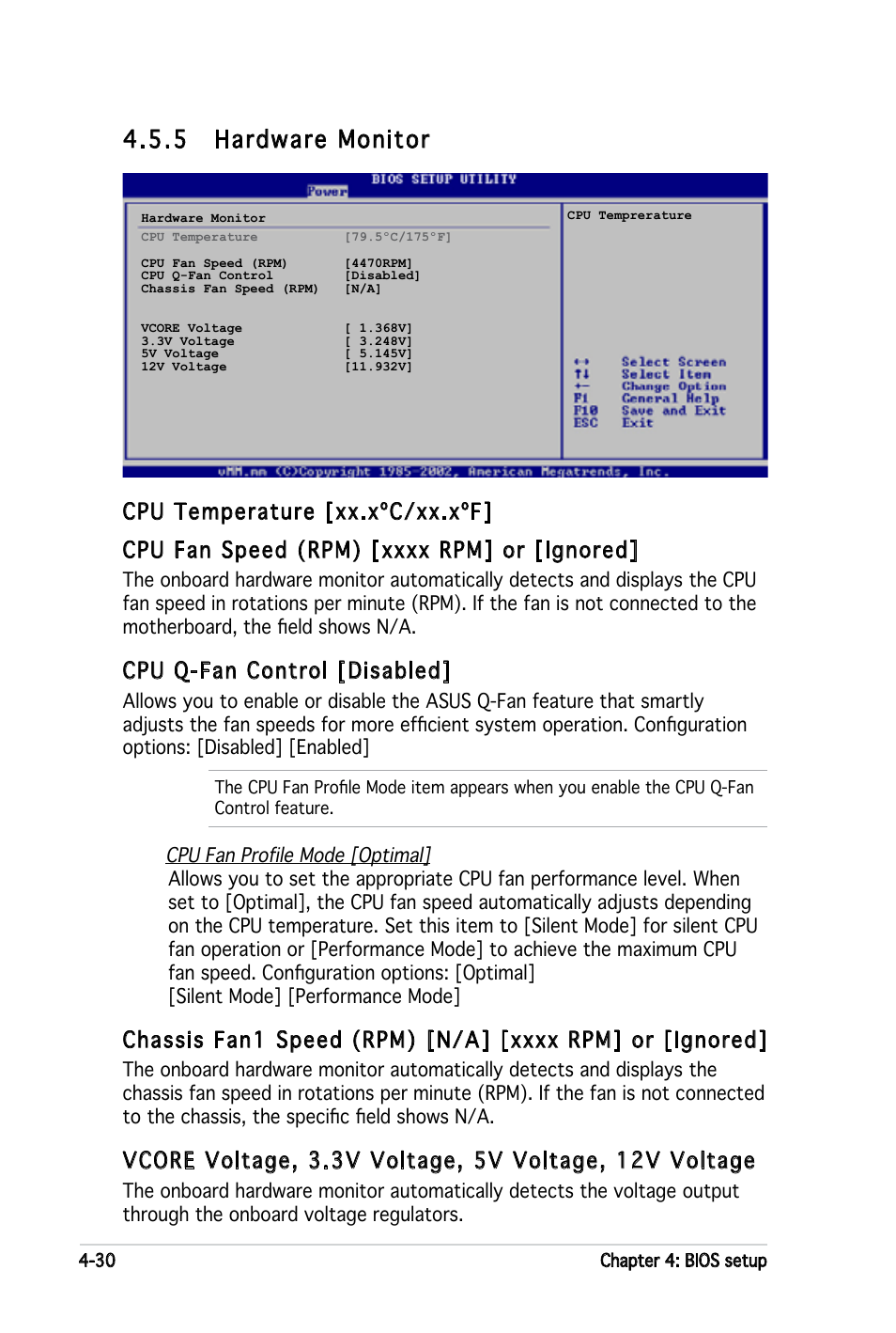 5 hardware monitor, Cpu q-fan control [disabled, Cpu fan profile mode [optimal | Asus P5LD2-X User Manual | Page 88 / 110