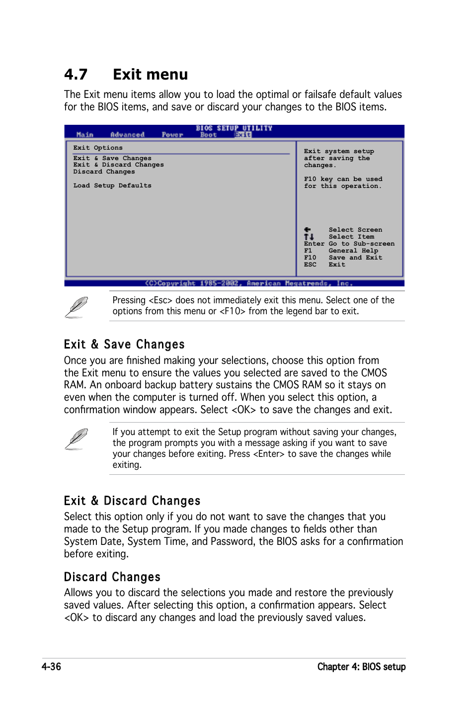 7 exit menu, Exit & discard changes, Discard changes | Exit & save changes | Asus P5LD2-X User Manual | Page 94 / 110