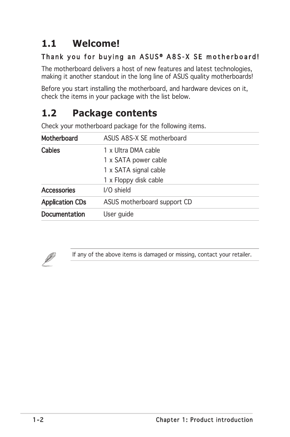 1 welcome, 2 package contents | Asus A8S-X User Manual | Page 14 / 78