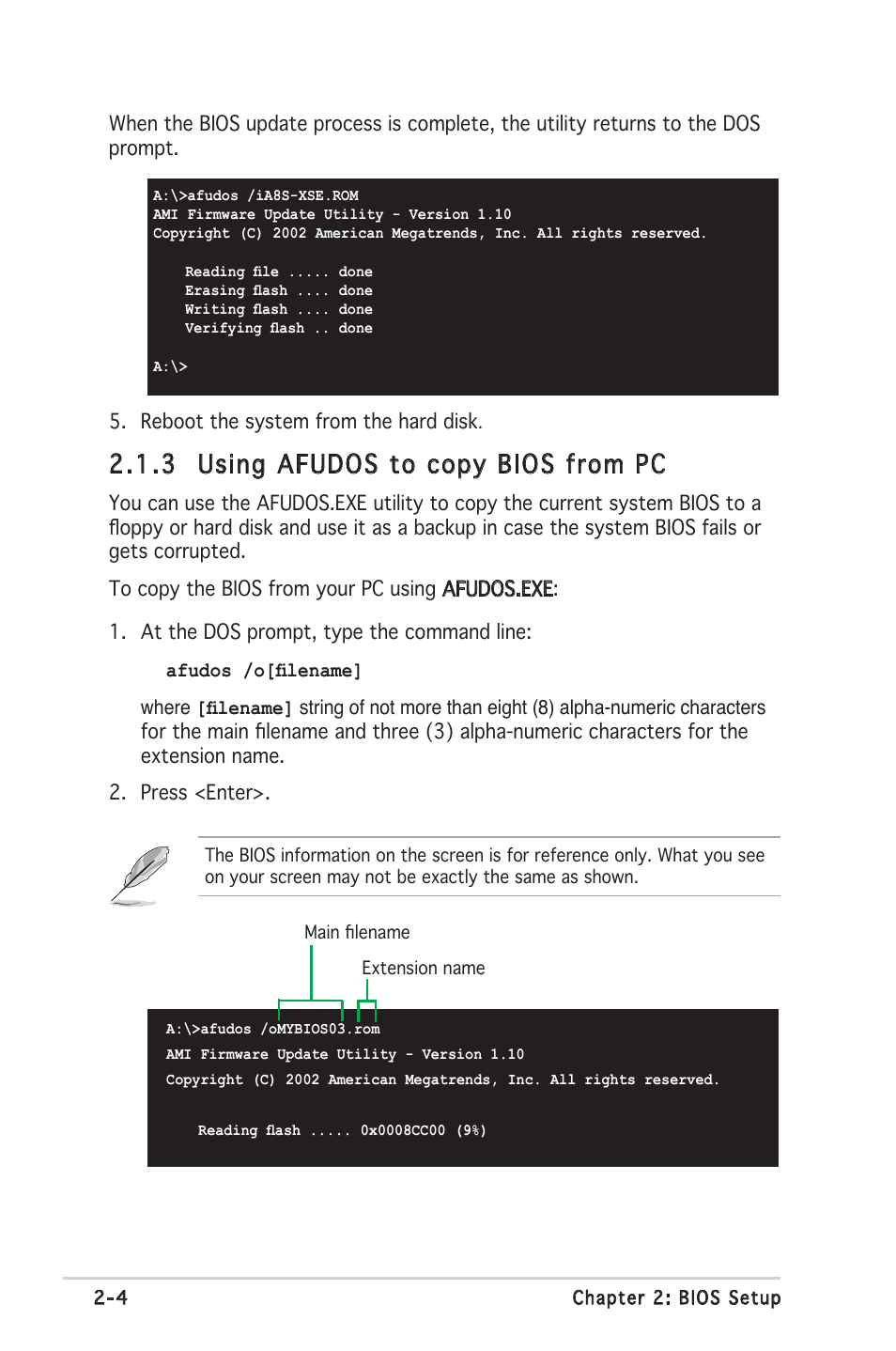 3 using afudos to copy bios from pc | Asus A8S-X User Manual | Page 44 / 78