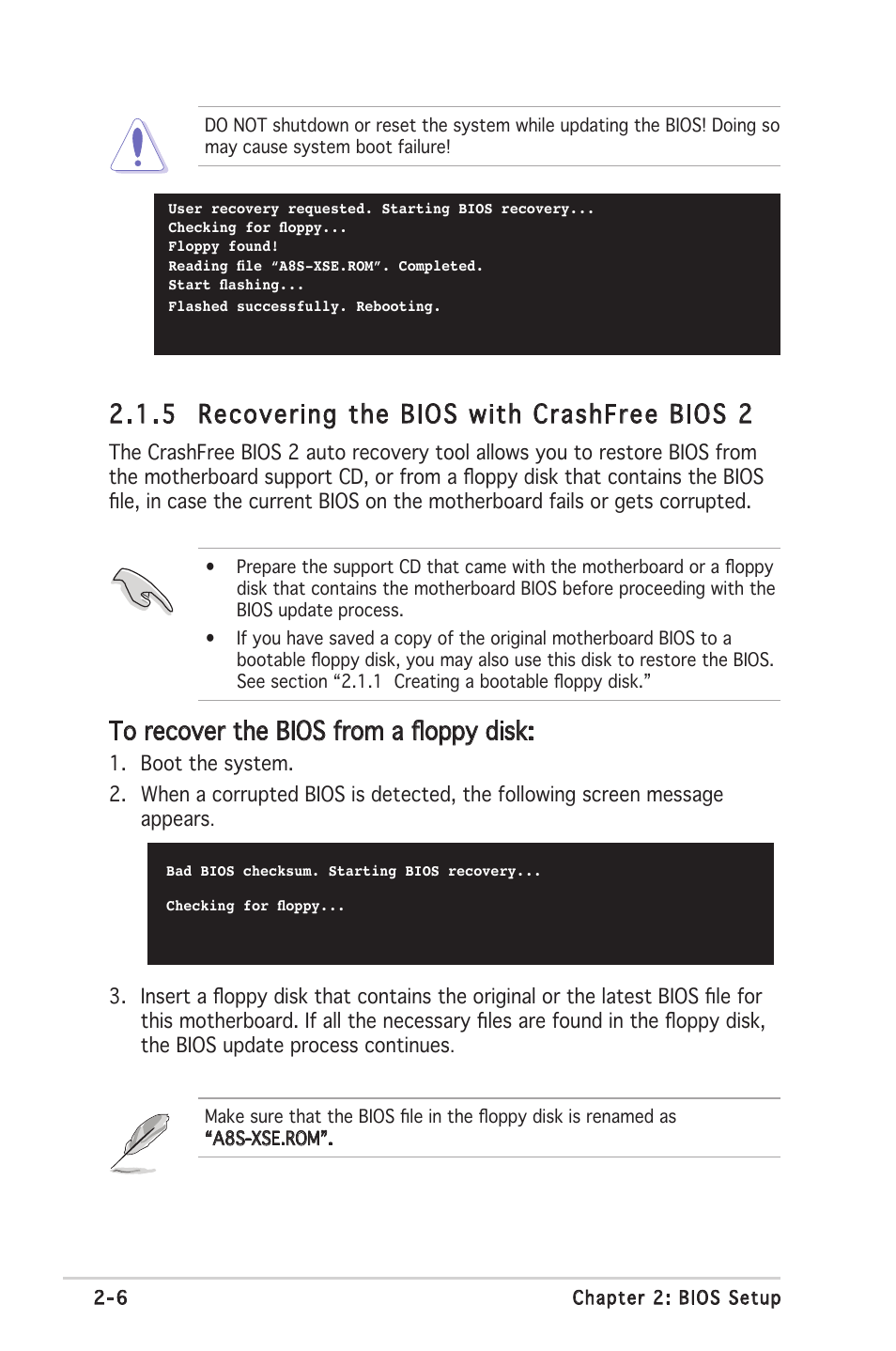 5 recovering the bios with crashfree bios 2 | Asus A8S-X User Manual | Page 46 / 78