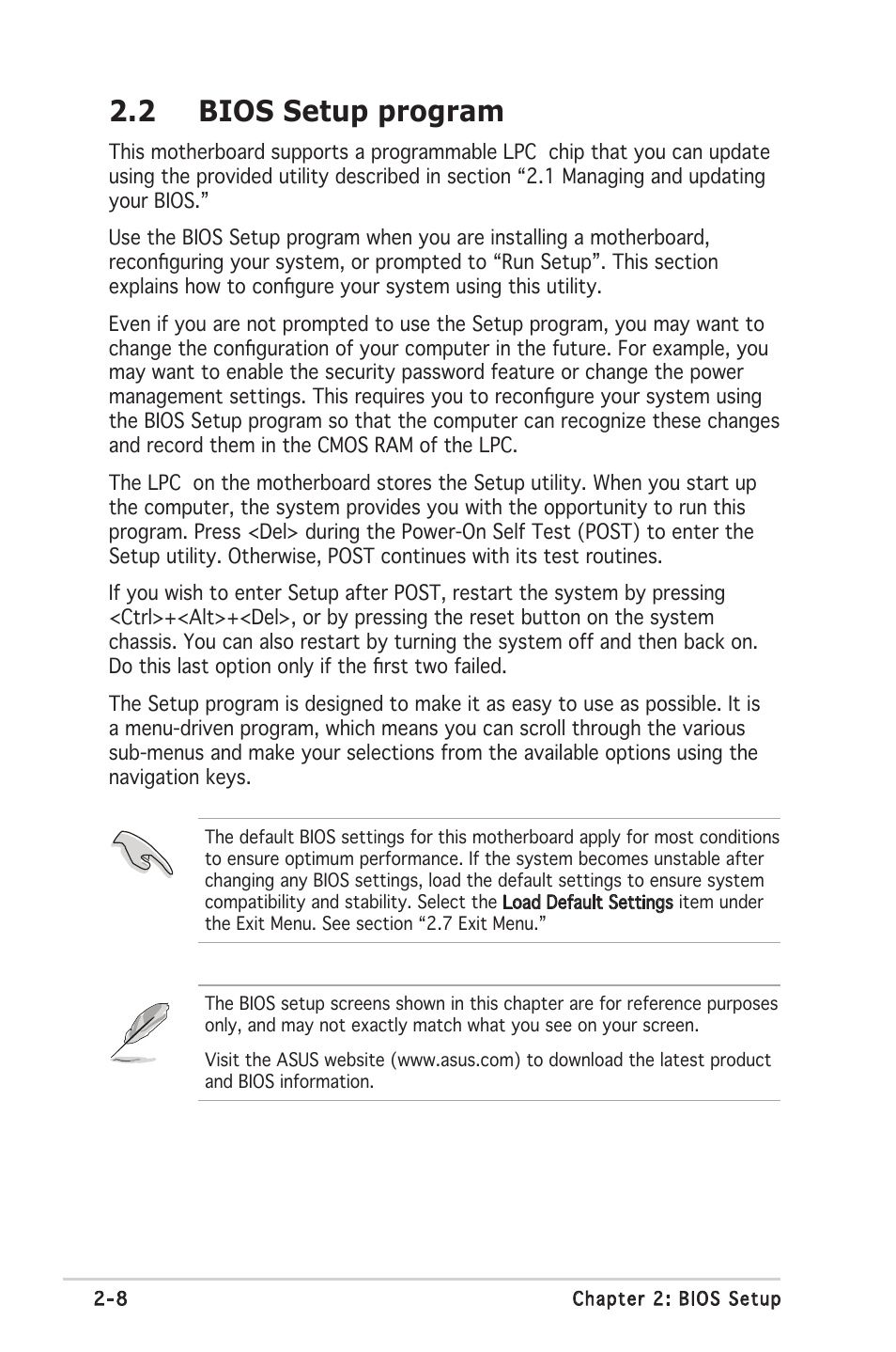 2 bios setup program | Asus A8S-X User Manual | Page 48 / 78