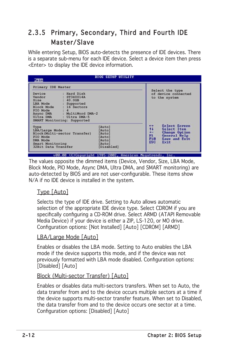 Type [auto, Lba/large mode [auto, Block (multi-sector transfer) [auto | Asus A8S-X User Manual | Page 52 / 78