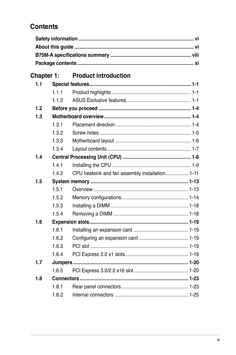 Asus B75M-A User Manual | Page 3 / 86