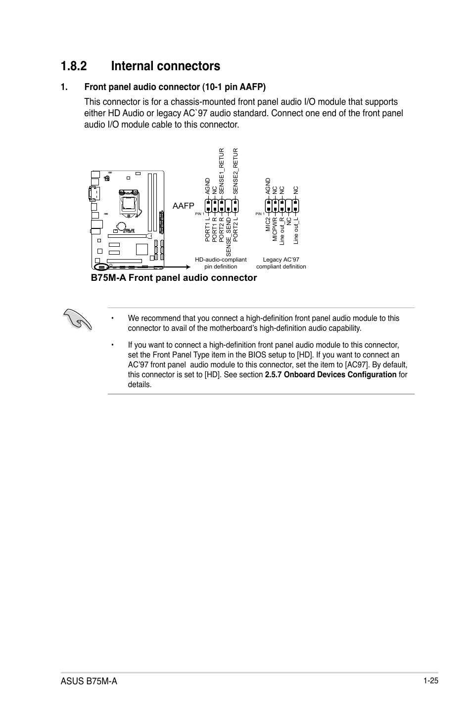 2 internal connectors, Asus b75m-a, B75m-a front panel audio connector | Asus B75M-A User Manual | Page 37 / 86