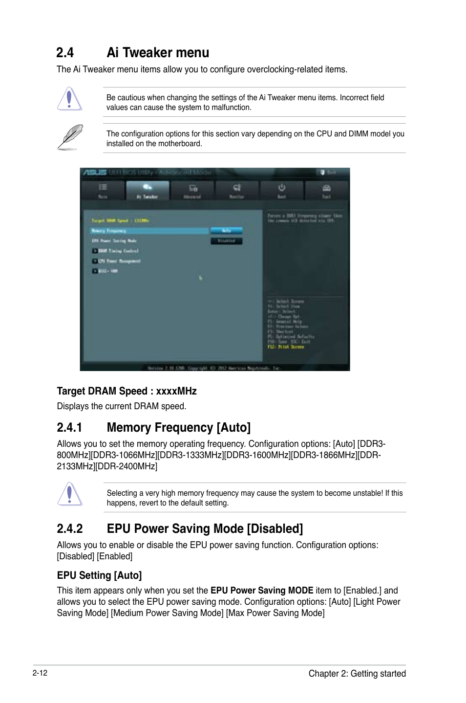 4 ai tweaker menu, 2 epu power saving mode [disabled | Asus B75M-A User Manual | Page 58 / 86