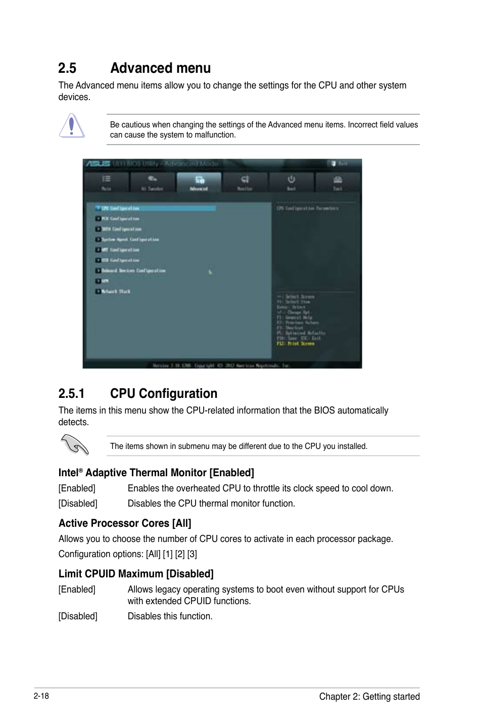 5 advanced menu, 1 cpu configuration | Asus B75M-A User Manual | Page 64 / 86