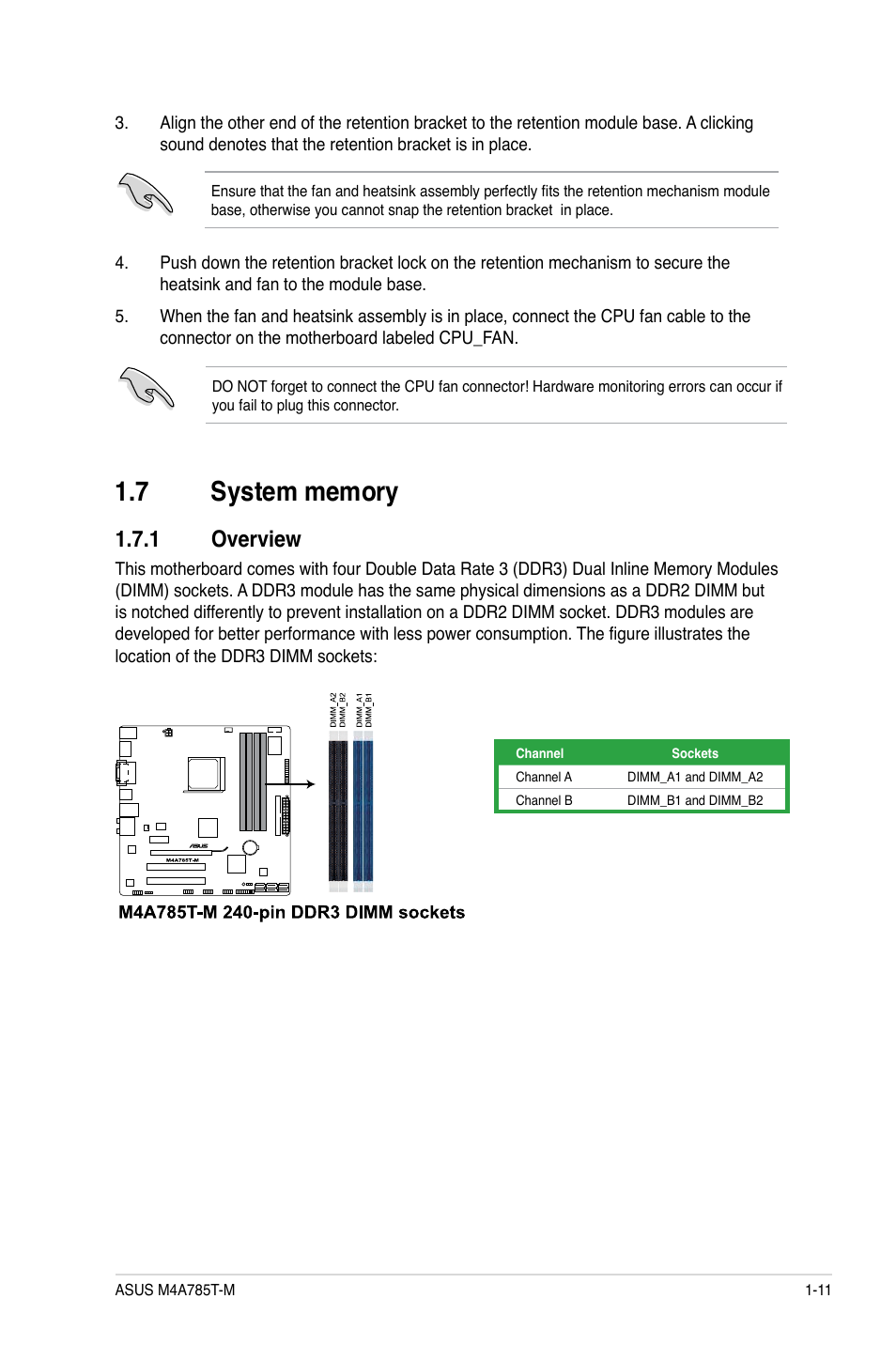 7 system memory, 1 overview, System memory -11 1.7.1 | Overview -11 | Asus M4A785T-M User Manual | Page 23 / 64