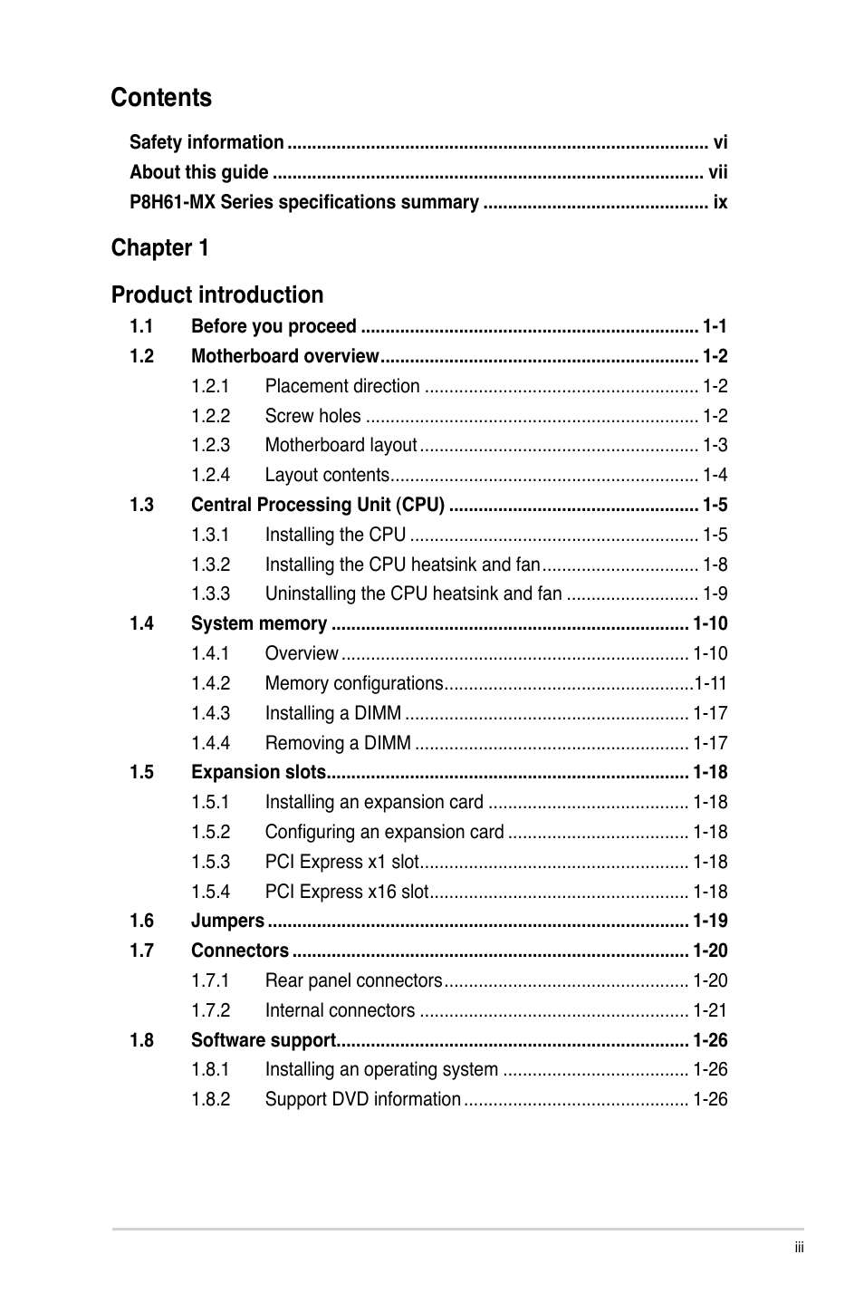 Asus P8H61-MX USB3 User Manual | Page 3 / 68