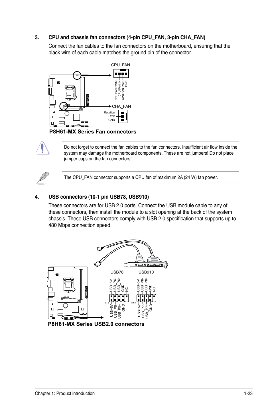 P8h61-mx series fan connectors | Asus P8H61-MX USB3 User Manual | Page 33 / 68
