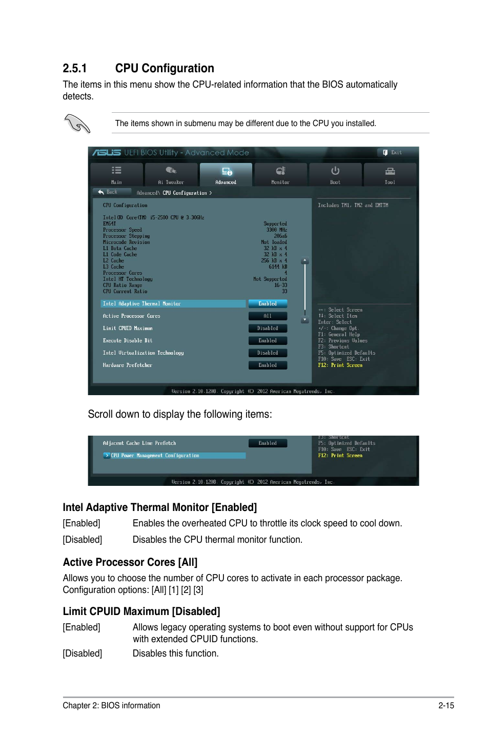 1 cpu configuration, Cpu configuration -15 | Asus P8H61-MX USB3 User Manual | Page 51 / 68