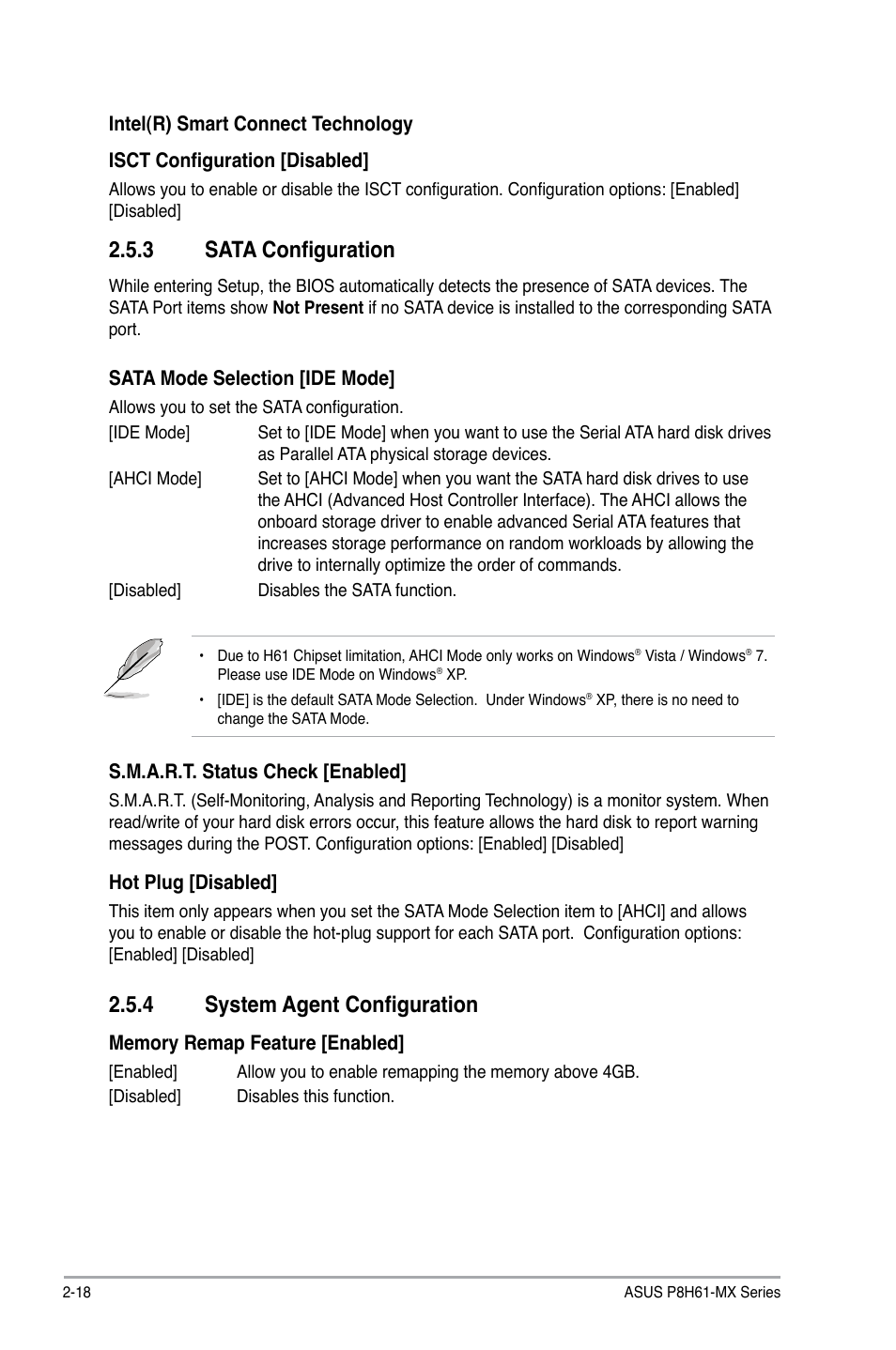 3 sata configuration, 4 system agent configuration, Sata configuration -18 | System agent configuration -18 | Asus P8H61-MX USB3 User Manual | Page 54 / 68