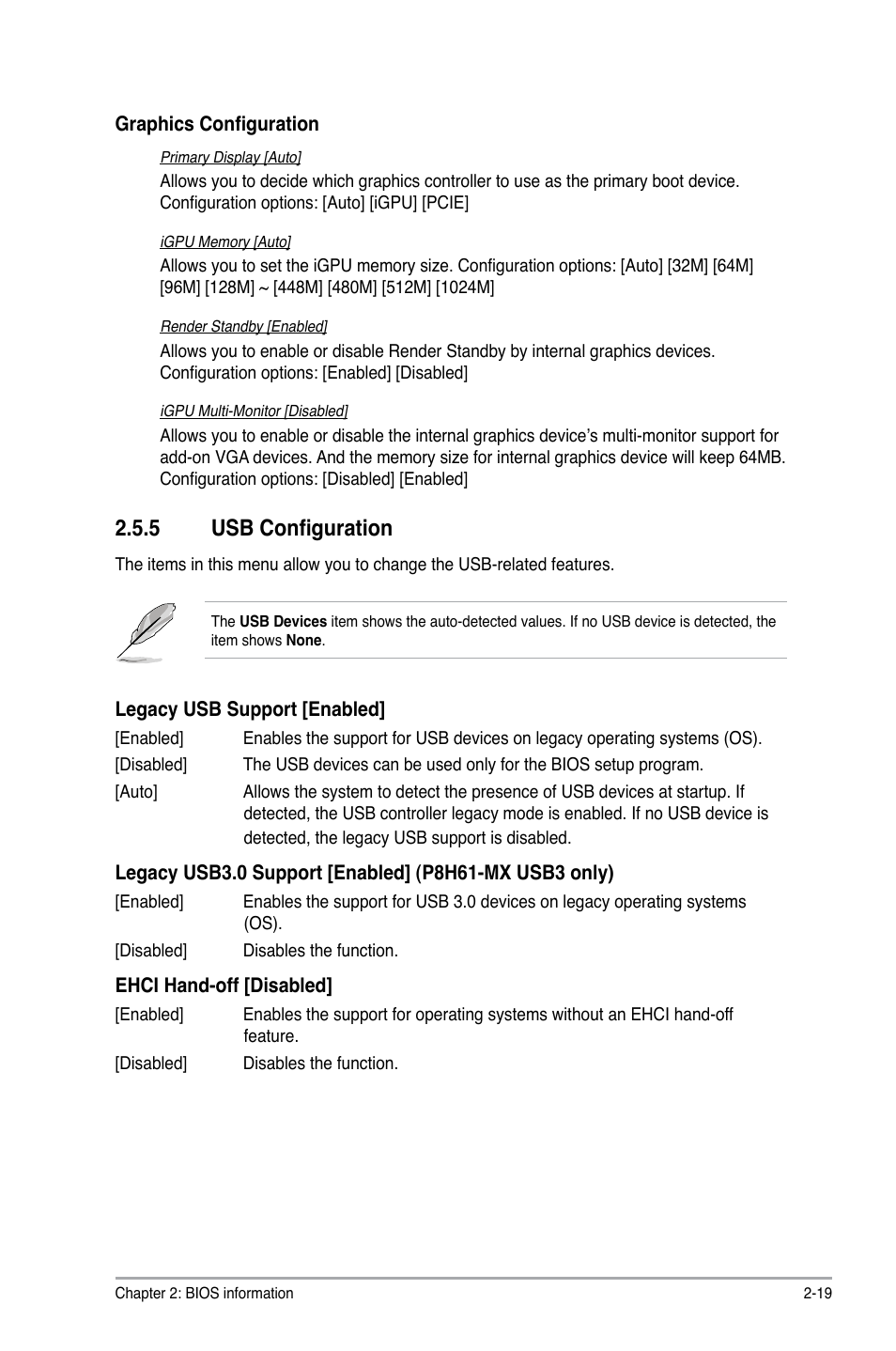 5 usb configuration, Usb configuration -19 | Asus P8H61-MX USB3 User Manual | Page 55 / 68