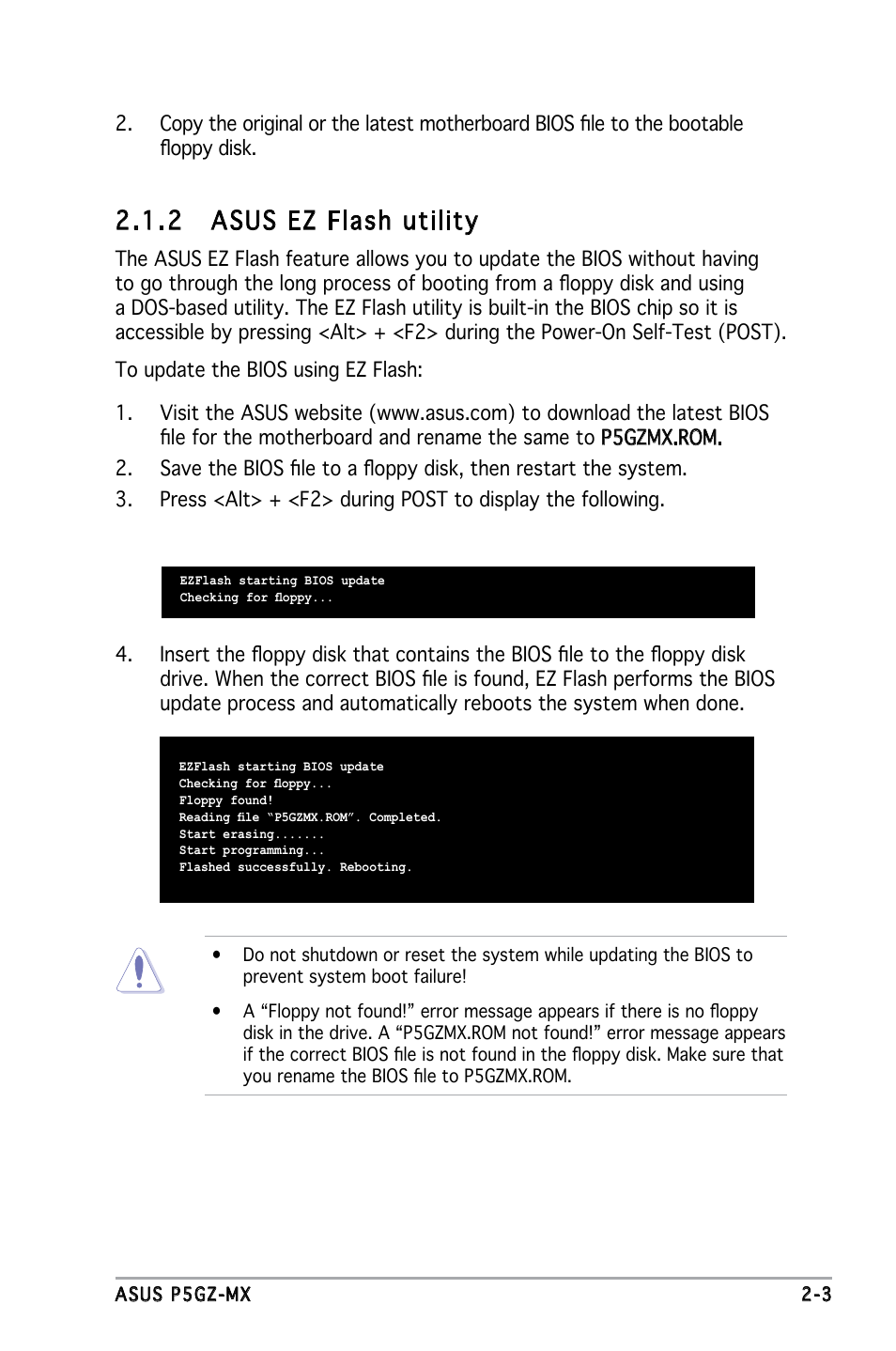 2 asus ez flash utility | Asus P5GZ-MX User Manual | Page 49 / 94