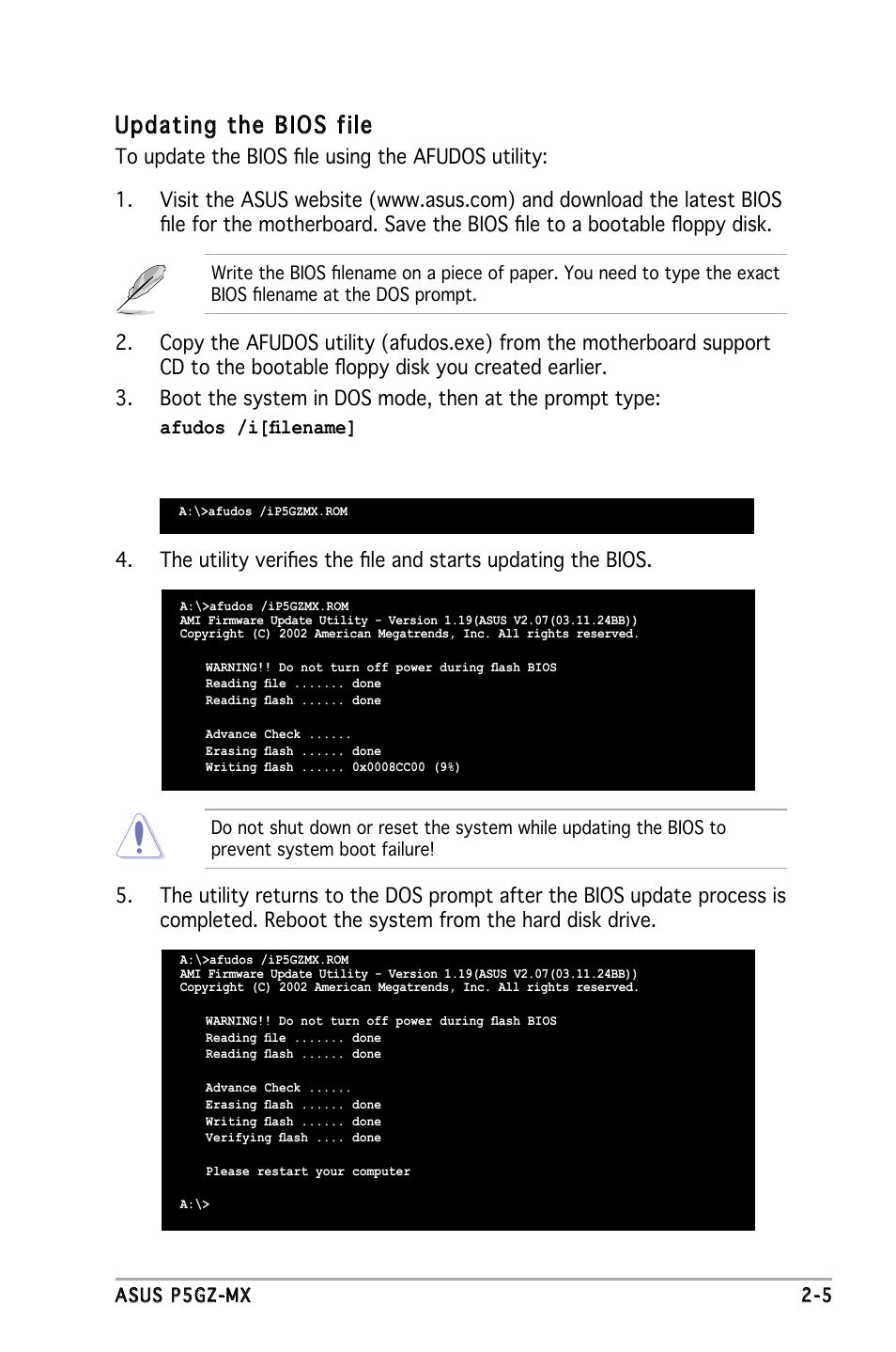 Updating the bios file | Asus P5GZ-MX User Manual | Page 51 / 94