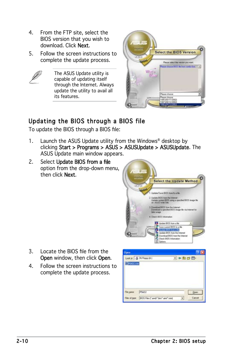 Updating the bios through a bios file | Asus P5GZ-MX User Manual | Page 56 / 94