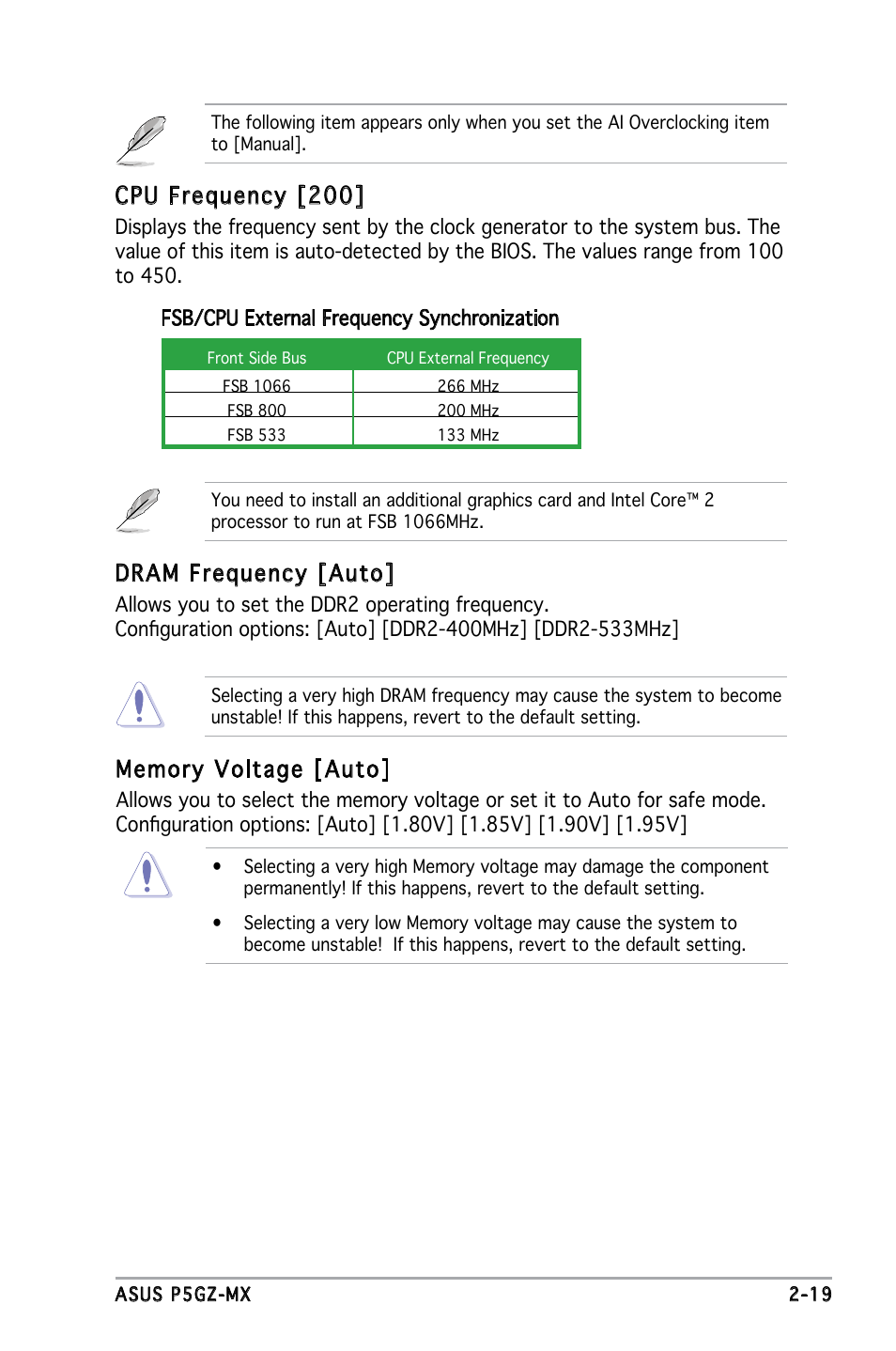 Dram frequency [auto, Cpu frequency [200 | Asus P5GZ-MX User Manual | Page 65 / 94