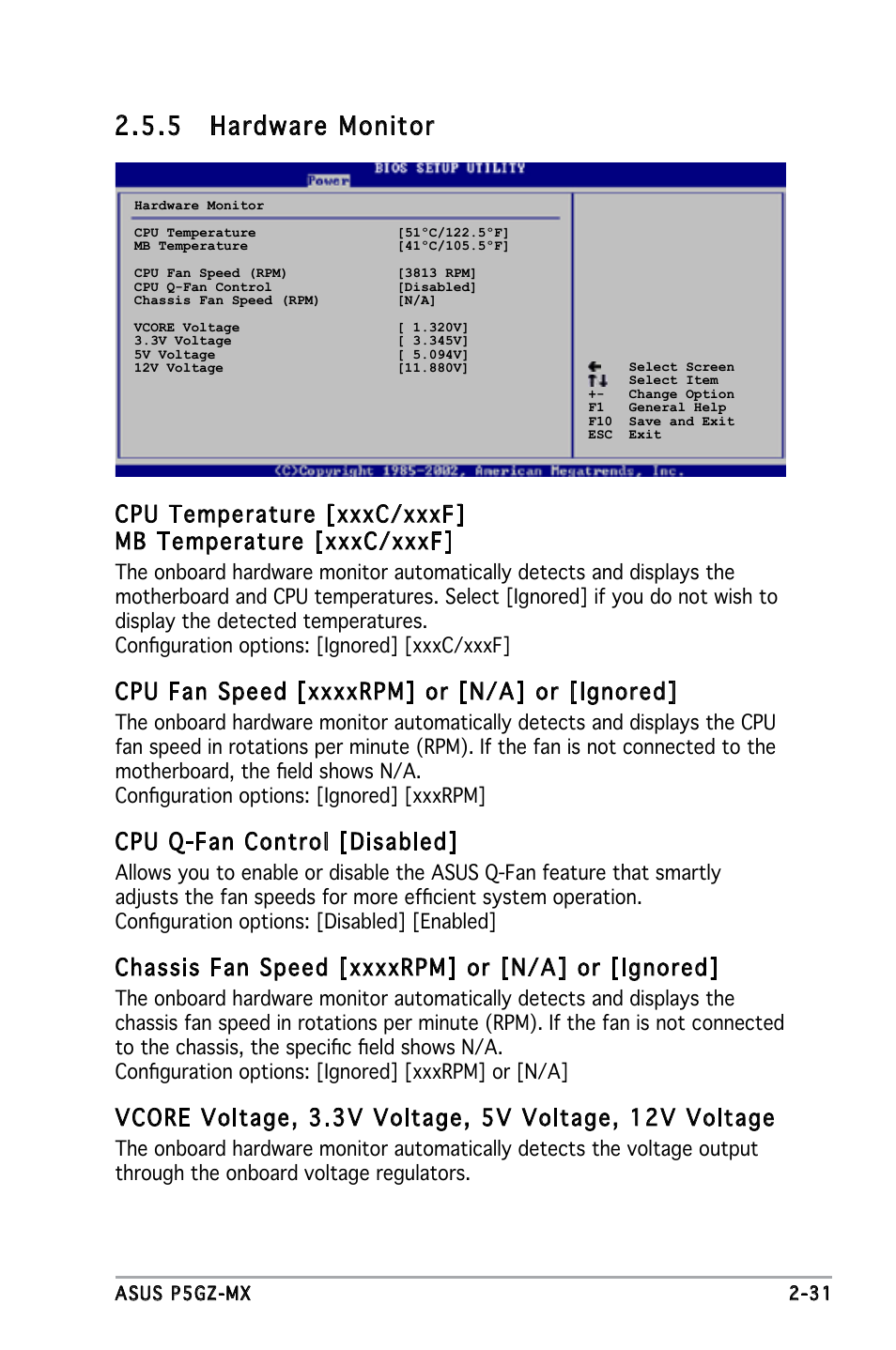 5 hardware monitor, Cpu q-fan control [disabled | Asus P5GZ-MX User Manual | Page 77 / 94