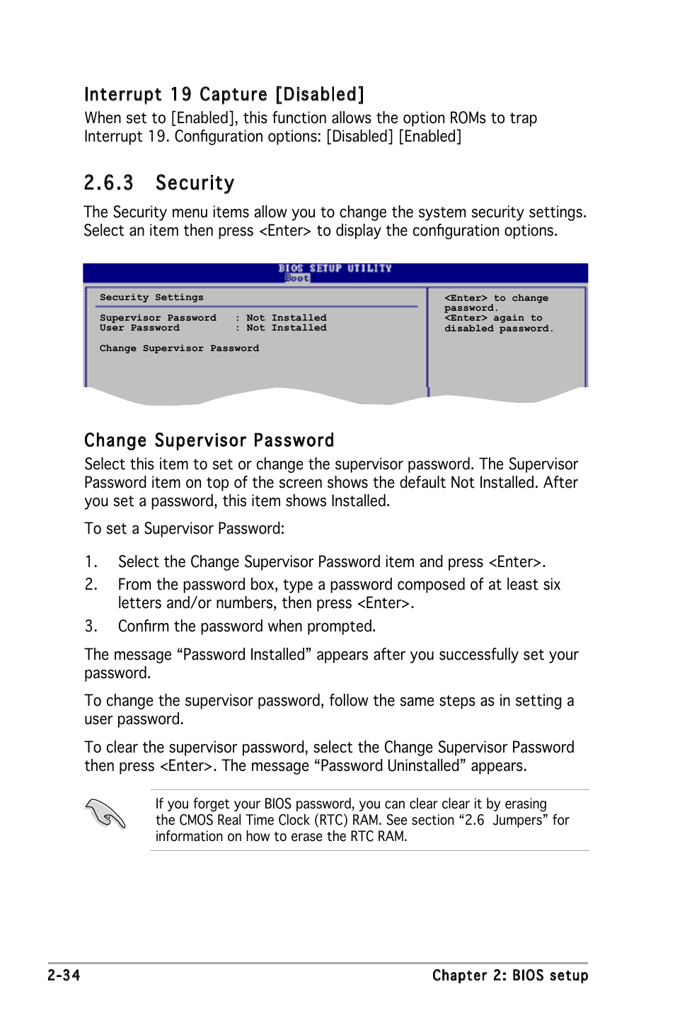 3 security, Interrupt 19 capture [disabled, Change supervisor password | Asus P5GZ-MX User Manual | Page 80 / 94