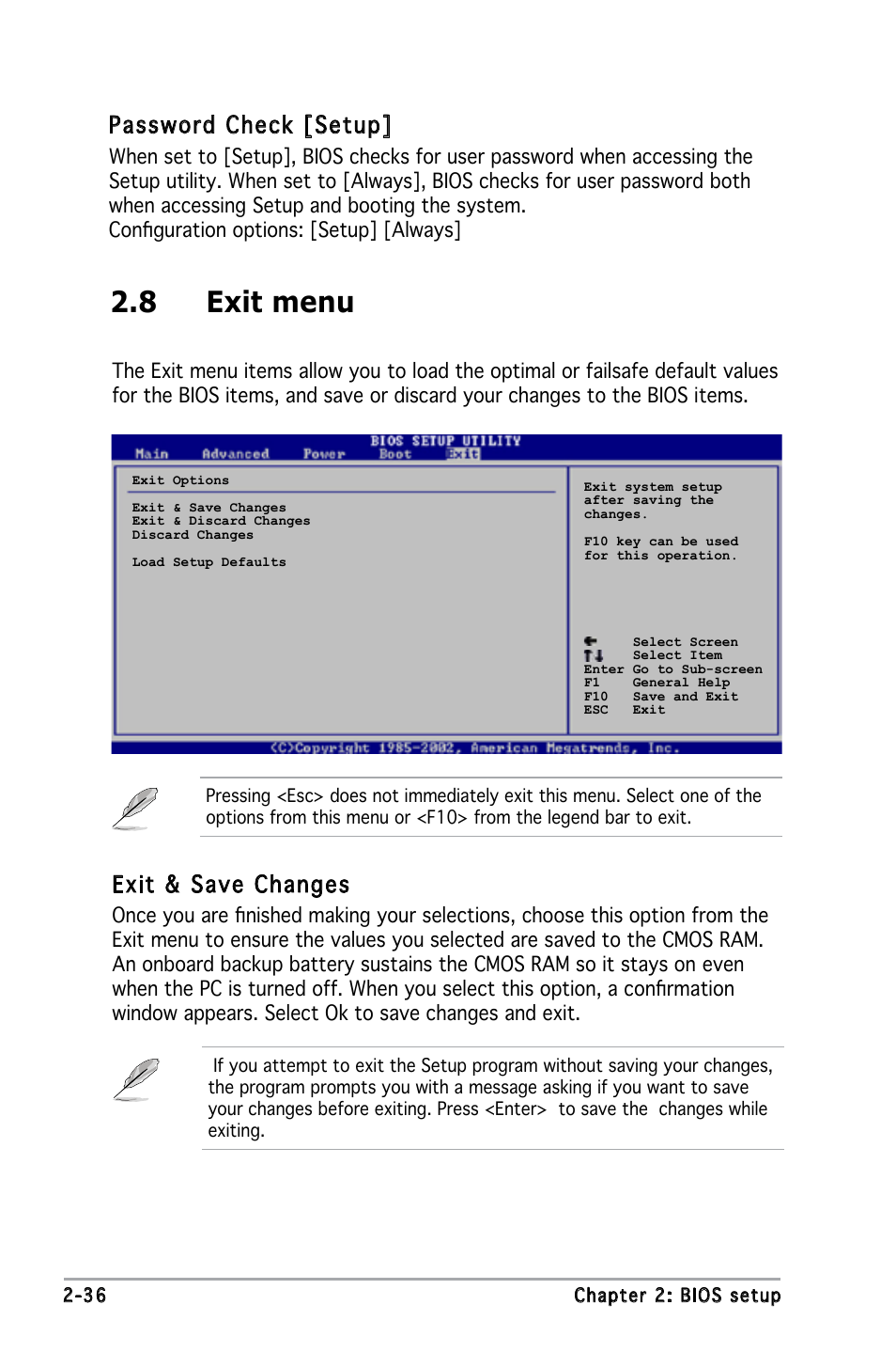 8 exit menu, Exit & save changes, Password check [setup | Asus P5GZ-MX User Manual | Page 82 / 94