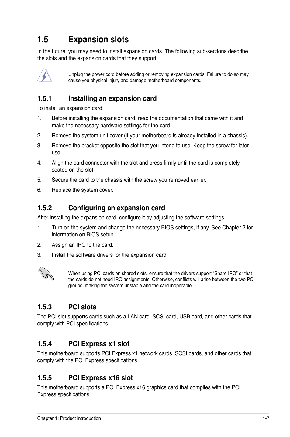 5 expansion slots, 1 installing an expansion card, 3 pci slots | 2 configuring an expansion card, 5 pci express x16 slot, 4 pci express x1 slot | Asus P8H61-M2/TPM/SI User Manual | Page 19 / 59