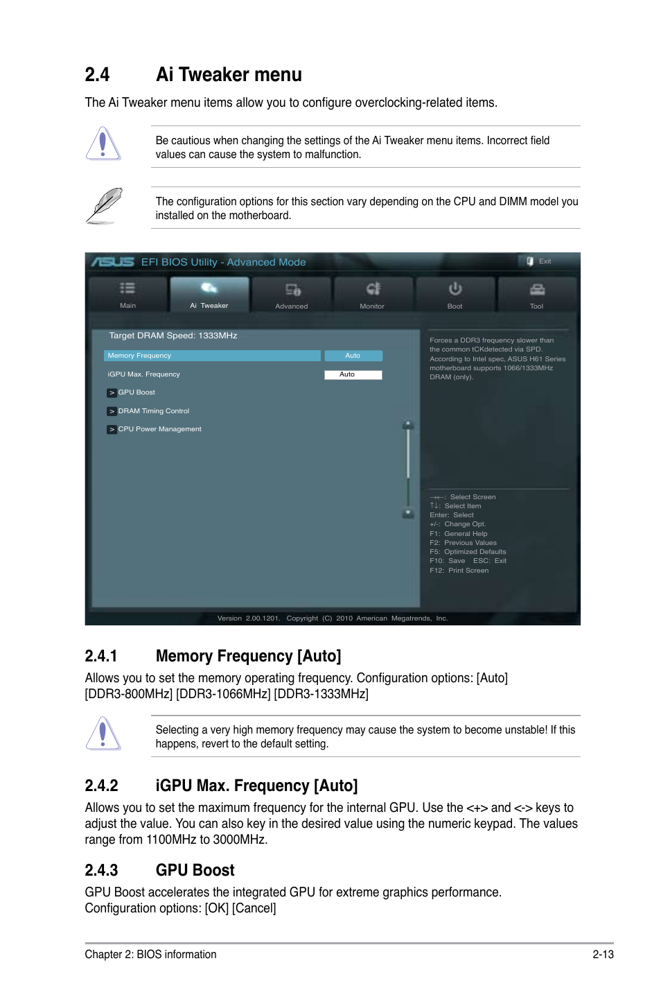 4 ai tweaker menu, 2 igpu max. frequency [auto, 3 gpu boost | Asus P8H61-M2/TPM/SI User Manual | Page 41 / 59