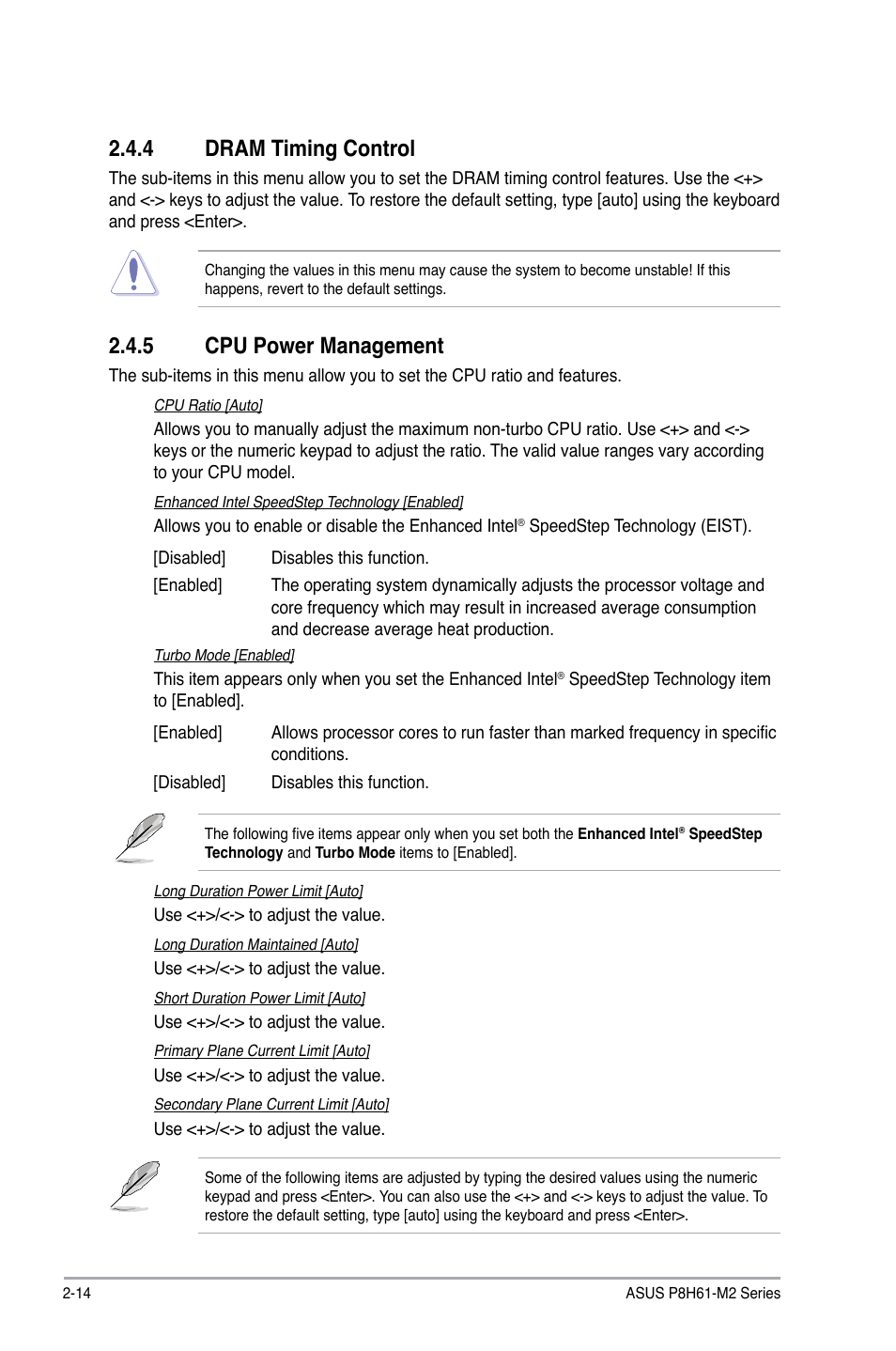 4 dram timing control, 5 cpu power management | Asus P8H61-M2/TPM/SI User Manual | Page 42 / 59