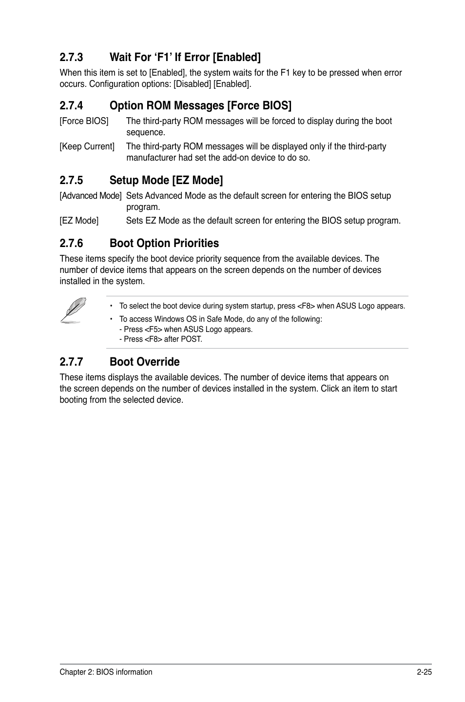 3 wait for ‘f1’ if error [enabled, 4 option rom messages [force bios, 5 setup mode [ez mode | 6 boot option priorities, 7 boot override | Asus P8H61-M2/TPM/SI User Manual | Page 53 / 59