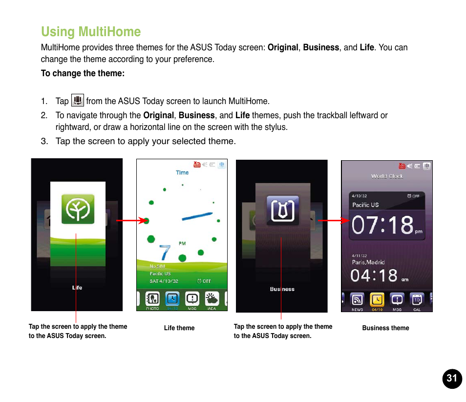 Using multihome | Asus P835 User Manual | Page 31 / 53